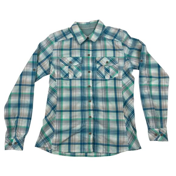 Marmot Long Sleeve Multicolor Plaid Button Up Shirt Pockets Sz S Roll Tab Sleeve - Picture 1 of 5